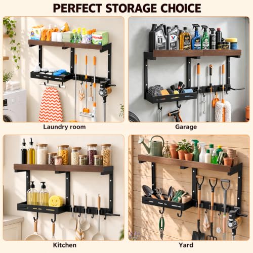 Broom and Mop Organizer with Storage Basket – Wall-Mounted Holder - Image 7