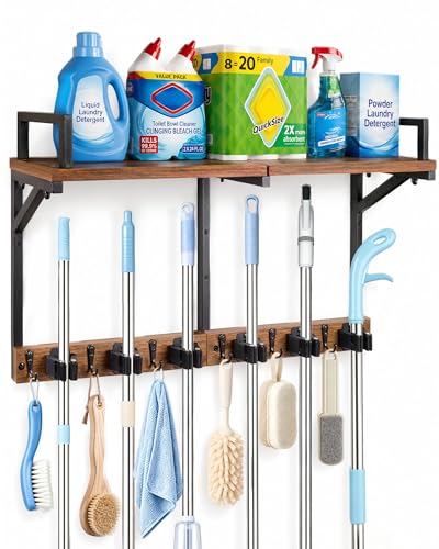 Lorbro Broom Holder Wall Mount with Cleaning Supplies - Image 2