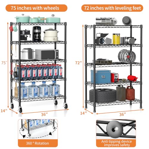 Wire Shelving, 1900lbs Capacity 5 Tier Heavy Duty NSF Wire - Image 4
