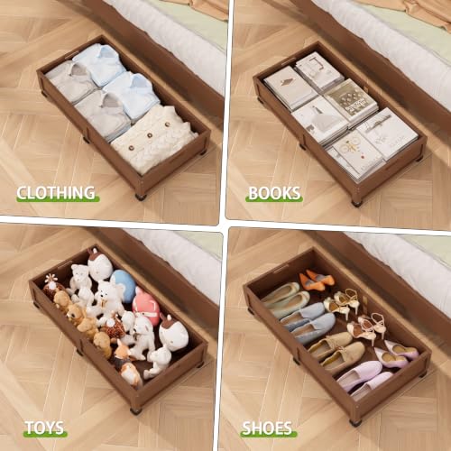 2 Pack Bamboo Under Bed Storage Containers with Wheels, Brown - Image 6