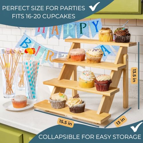 4-Tier Wood Cupcake Stand, Durable & Easy to Assemble Cupcake - Image 3