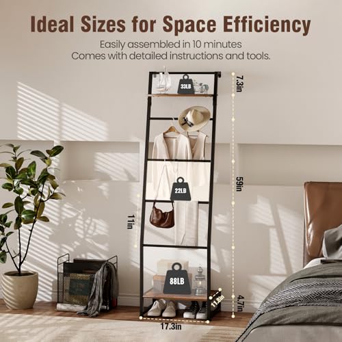 Blanket Ladder with Shelf, 6 Layer Wall-Leaning Blanket Rack - Image 3