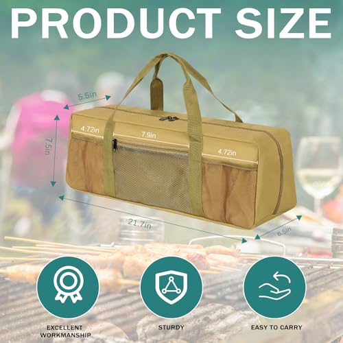Grill Tool Storage Bag BBQ Grill Utensil Accessory Storage Brown - Image 4
