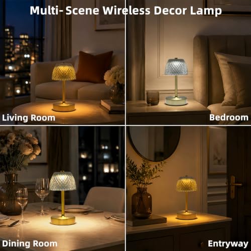 Rechargeable Gray Crystal Cordless Table Lamp,Battery Operated - Image 5