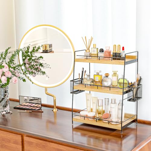 Wood 3 Tier Bathroom Counter Organizer with Side Baskets Fits - Image 3