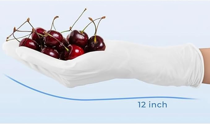 12 Inch 7.5Mil Ultra Stretch Professional White Disposable Nitrile Gloves, Cleaning, Food Safe, Kitchen, Tough & Strong