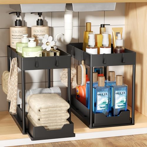 Ekisemio 2 Pack 2-Tier Under Sink Organizers with Sliding Drawer - Image 2