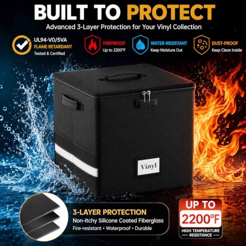 Vinyl Record Storage Box with Lock, 2-Pack Fireproof & Waterproof - Image 6