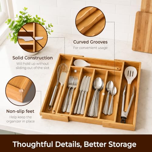 Expandable Bamboo Kitchen Drawer Organizer for Cutlery - Image 5