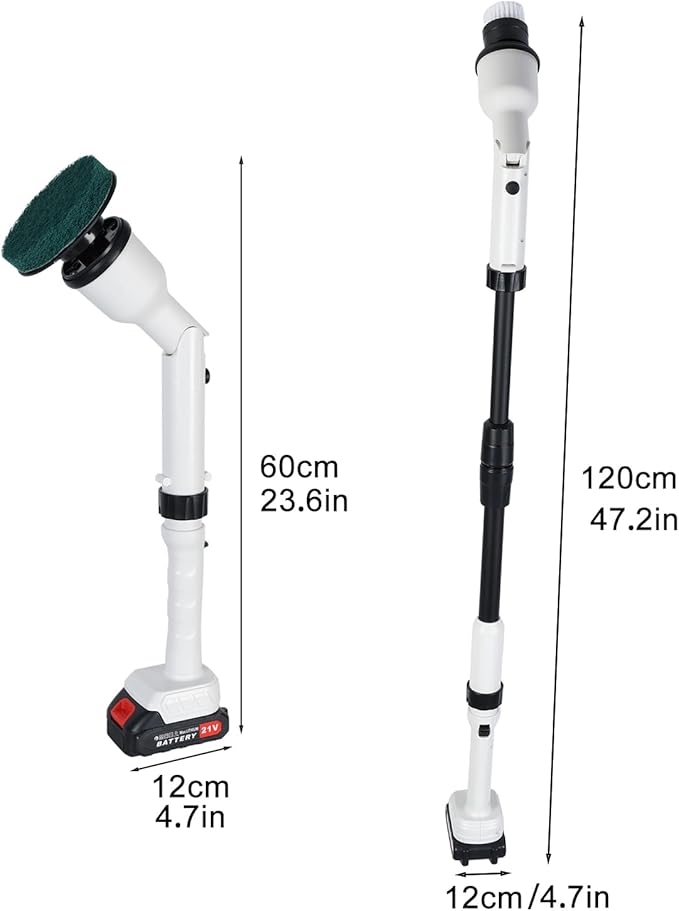 Electric Spin Scrubber,Cordless Cleaning Brush,Shower Scrubber with 2 Batteries & 1 Charger, 4 Replacement Brush Heads, Telescopic Rod Electric Scrubber for Bathroom Tub Tile Floor Spin S
