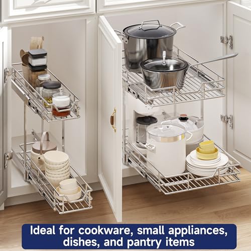 2-Tier Pull Out Cabinet Organizer, 9" W x 21.5" D - Image 7