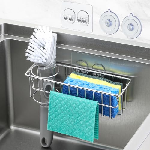 3-In-1 Sponge Holder for Kitchen Sink with Suction Cups & - Image 2