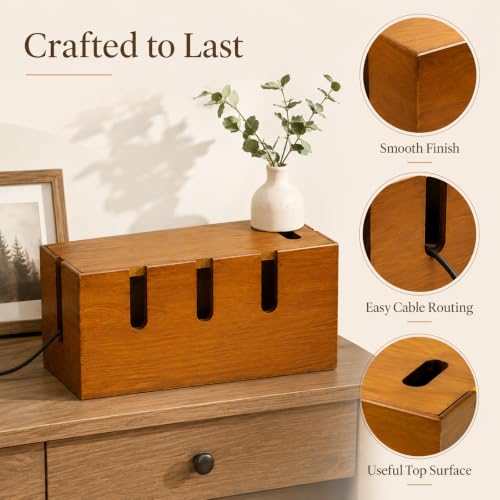 Acacia Wooden Cable Management Box, 12" Cord Hider | Home Organization - Image 6