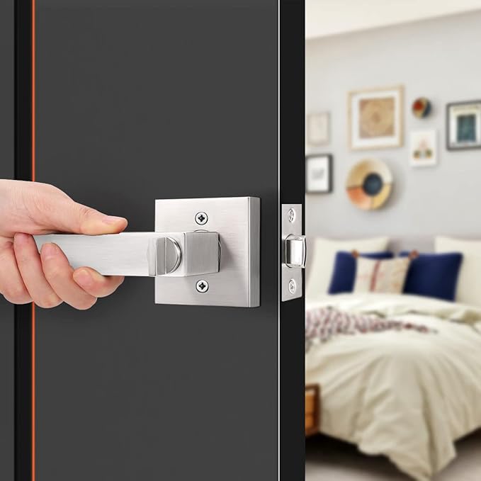 Probrico Heavy Duty Square Satin Nickel Privacy Door Levers, Interior Keyless Locks Bath/Bed Door Locksets, Reversible for Left/Right Handed Doors, 4 Pack