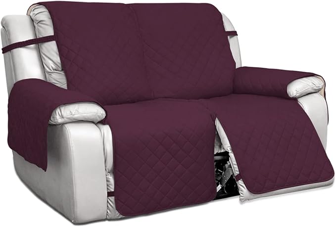PureFit Water Resistant Reversible Sofa Covers for Reclining Sofa 2 Seat - Non Slip Split Recliner Couch Cover for Double Recliner, Washable Furniture Protector for Kids, Dogs (2 Seat, Wine/Beige)
