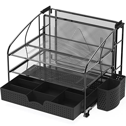 Simple Houseware 3-Tier Desk Organizer with Sliding Drawer, Black - Image 7