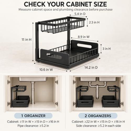 Under Sink Organizer, 2-Tier Pull-Out Metal Drawer, 2 Pack - Image 3