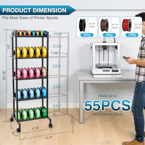 IRONWALLS 3D Printer Filament Rack with Wheel, 5 Tier, 51" Tall - Image 3