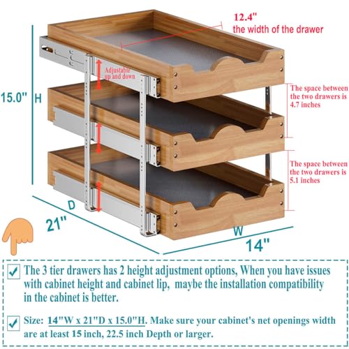 OCG Pull Out Drawer 14" W x 21" D, 3 Tier Pull Out Cabinet - Image 4