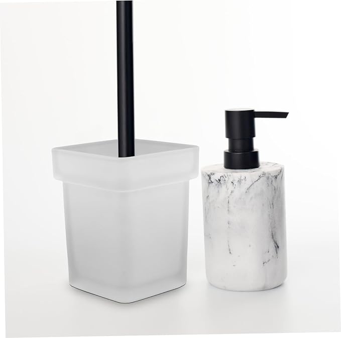 CANIGHT Square Toilet Bowl Brush Holder Cup Frosted Ceramic Bathroom Scrubber Compact Storage for Household Cleaning Suitable for Small Spaces