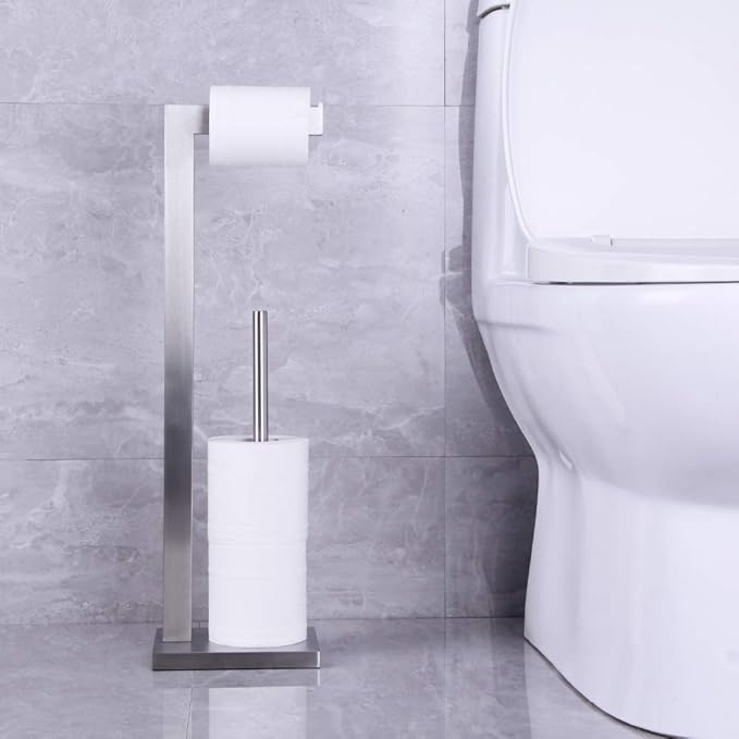 Free Standing Toilet Paper Holder Stand with Reserve, Bathroom Tissue Dispenser Paper Roll Storage Holder Stand for Jumbo Roll, Stainless Steel Rustproof Brushed Finish