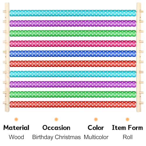10 Tier Ribbon Holder Organizer Rack Wood Wrapping Paper Display - Image 7
