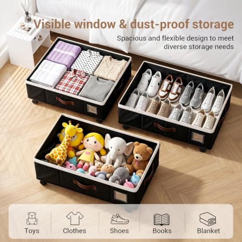 2 Pack Underbed Storage Boxes with Wheels, Black - Image 5
