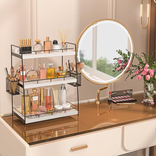 Wood Bathroom Counter Organizer with Metal Frame for Vanity - Image 3