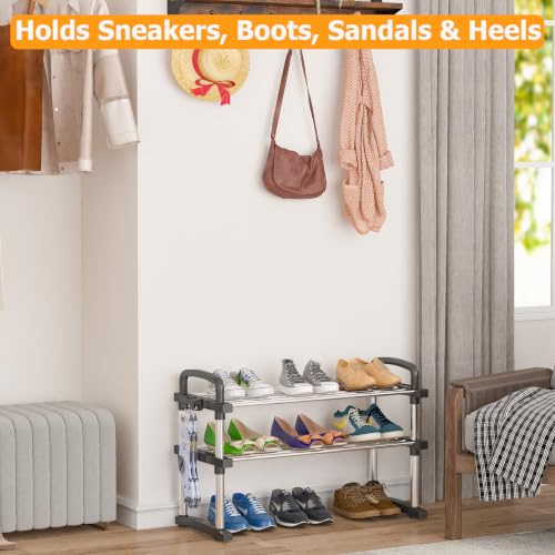 REBECAT Expandable Shoe Rack 2 Tier Stainless Steel Closet - Image 5