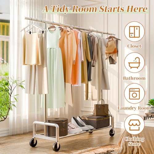 Simple Trending Rolling Clothes Rack, Heavy Duty Garment Rack - Image 6