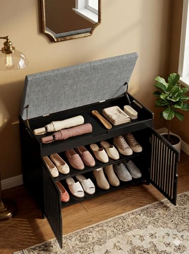 Shoe Storage Bench with Cushion, 2-Tier Bamboo Shoe Rack - Image 6
