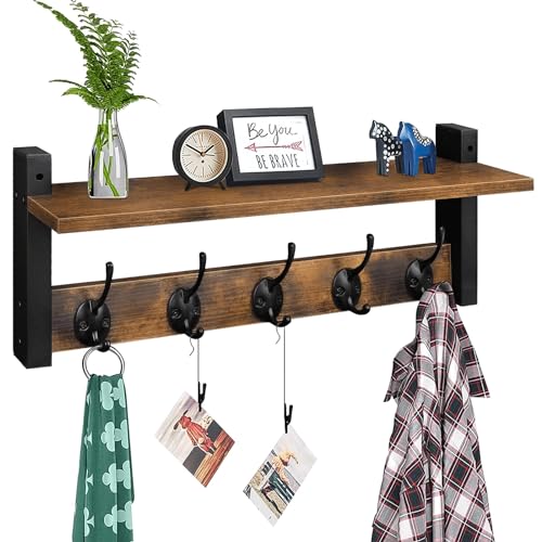 Homode Wall Hooks with Shelf, Wood Coat Rack with Shelf - Image 2