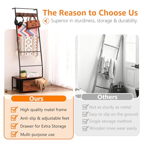 5-Tier Metal Blanket Ladder with Drawer, 63in Quilt Rack - Image 7