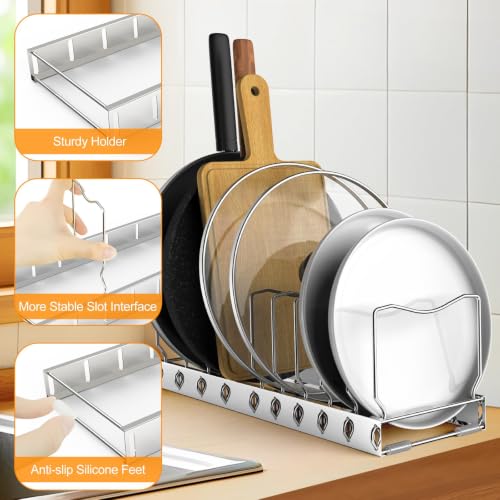 FLSEPAMB Lid Organizer Pot Lid Organizer 10-Tier Pot Lid Rack - Image 5