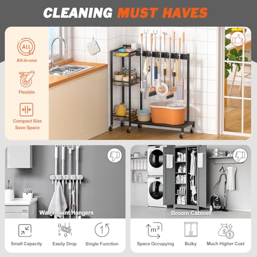 Broom Holder with Cleaning Supplies Organizer, Broom Closet - Image 6
