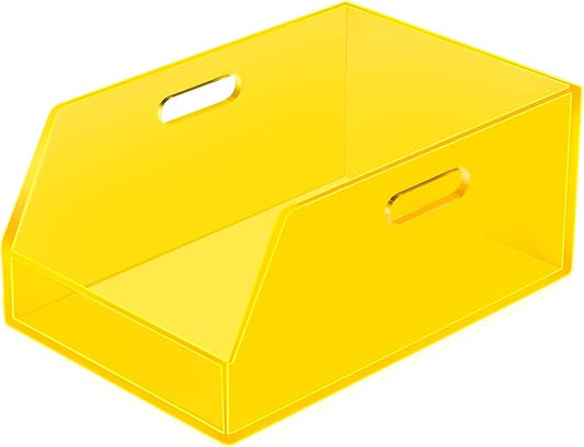 Gelite Stackable Storage Bins Open Front Organizer Bins with Handles Acrylic Storage Container for Pantry Kitchen Cabinet Bathroom Closet Office Organization, 11.4x7.5x5.1'', Neon Yellow