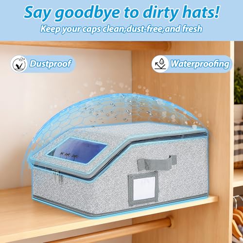 Hat Storage for Caps, Stackable Hat Organizer Boxes, Grey 2PCS - Image 6