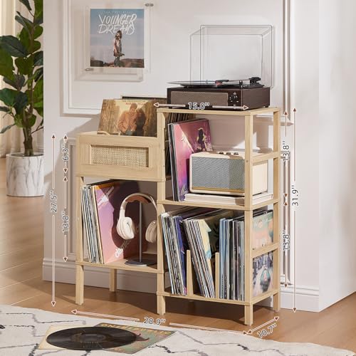 LELELINKY Record Player Stand, Natural Oak Wood Record - Image 3