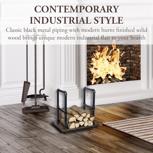 MyGift Modern Industrial Firewood Rack with Matte Black - Image 5