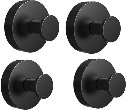 Vacuum Suction Cup Hooks for Shower 4 Pack, Heavy Duty Aluminum Alloy Towel Hooks for Bathroom Kitchen Glass Tile Mirror Wall No Drill Removable Robe Loofah Coat Suction Hooks Hanging-Black