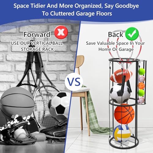 Garage Ball Storage Rack with Side Small Ball Basket - Image 5
