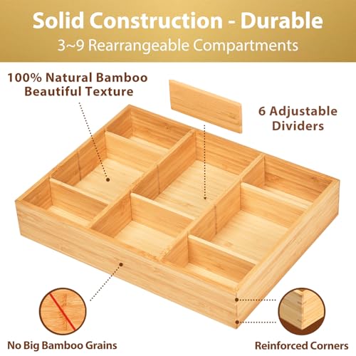 Umilife Bamboo Desk Drawer Organizer, Wood Junk Organizer Tray - Image 3