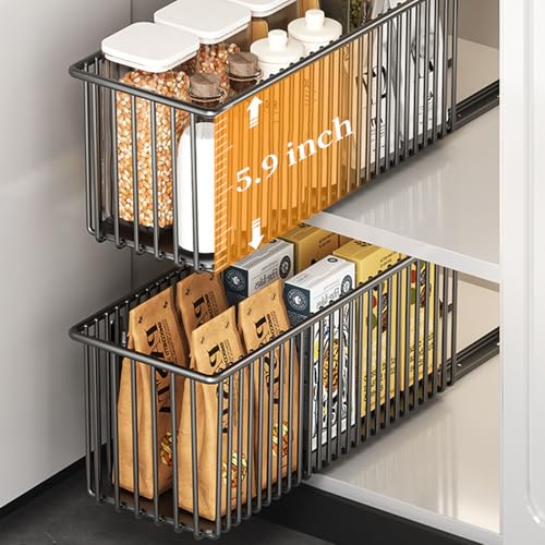 Pull Out Cabinet Organizers 2 Pack, Black Metal Storage Basket - Image 4