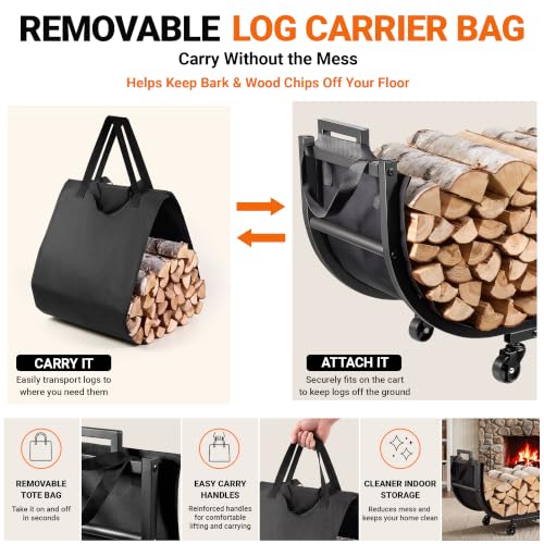 32-Inch Firewood Rack with Wheels, Rolling Firewood Cart, Black - Image 5