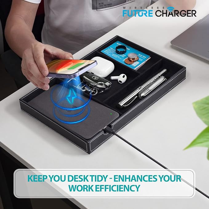 Valet Tray, Built in Wireless Charging Pad, Nightstand Organizer - Image 4