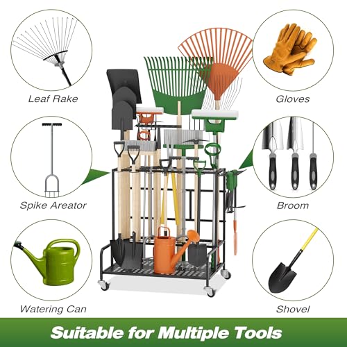 Garden Tool Organizer Rack with Wheels Up to 39 Tools | Garage Storage - Image 5