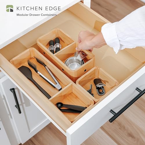 KitchenEdge Modular Drawer Organizer Set, 3-Container, Bamboo - Image 3