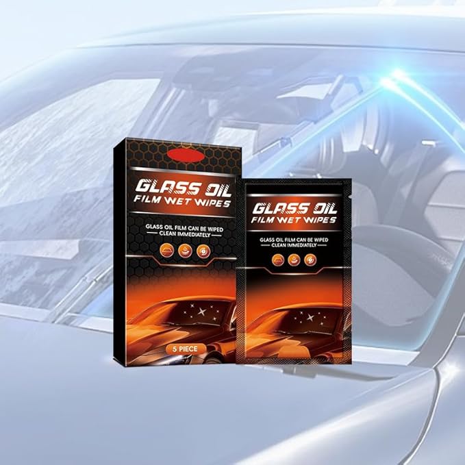 Glass Oil Film Wet Wipes(5PIECE /box)，Glass Oil Film Remover for Car, Easy and Convenient to Use, Can be Wiped Clean Immediately, Improve Car Windshields and Windows Clarity for Safe Driving (1Pcs)