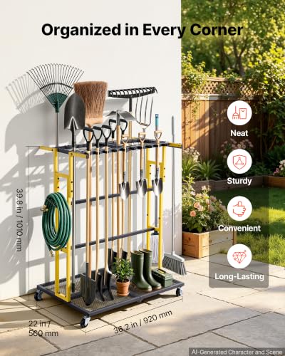 VEVOR Garden Tool Organizer with Wheels, Large Metal Garage - Image 3