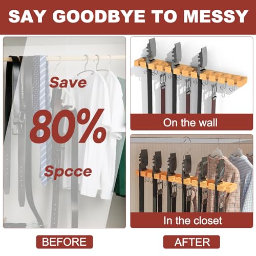Cuipingoo Belt Hanger for Closet Max 42 Belts, 12+11 Storage (Wood Color) - Image 3